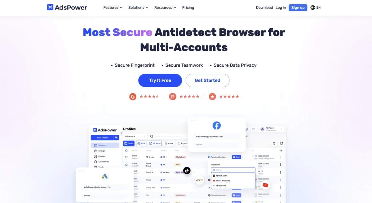 AdsPower anti detect browser dashboard
