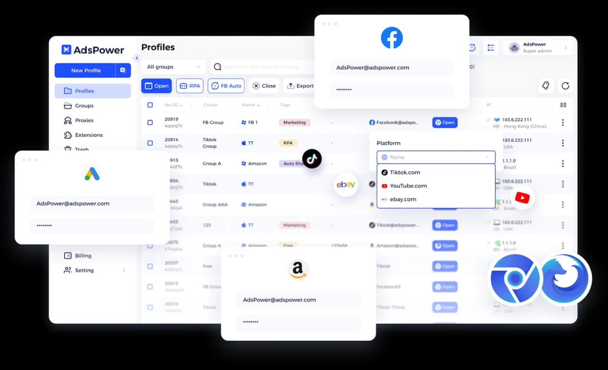 AdsPower browser profiles