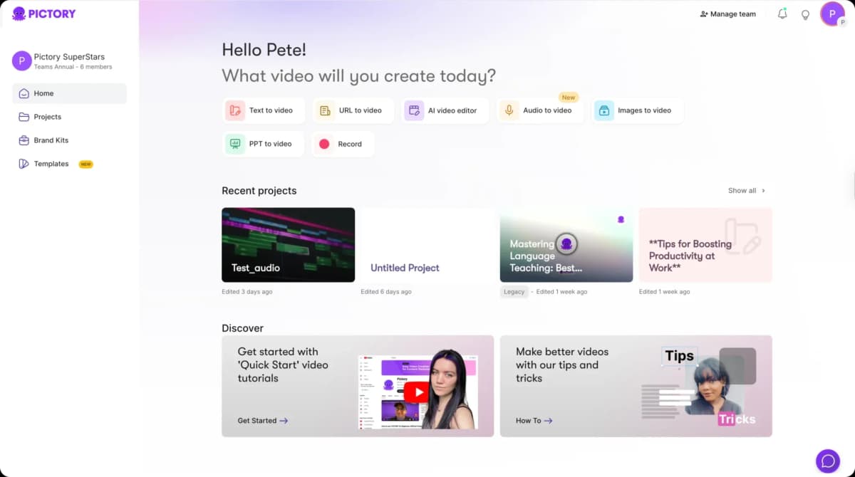 Pictory AI interface
