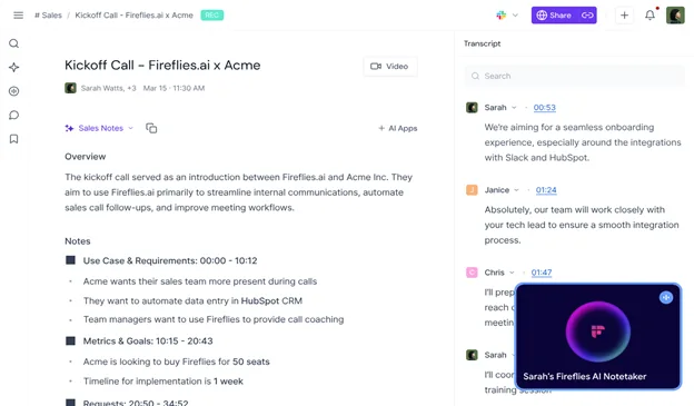Fireflies.ai dashboard