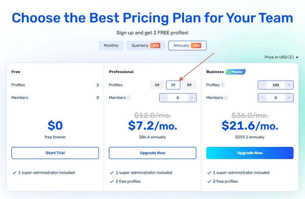 AdsPower pricing dashboard